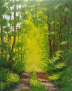 OBRAZ RĘCZNIE MALOWANY PEJZAŻ AKRYLOWY "NA SKRAJU LASU" - 24x30cm