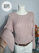 Ciepły sweter splot warkoczowy pudrowy róż bawełna L 40  Massimo Dutti 