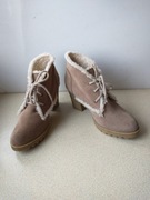 Botki na grubej podeszwie i obcasie, ocieplane, z zamszu Tomy Hilfiger r.39