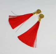 Klipsy z chwostem, chwostami, chwosty, frędzle Czerwone Złote