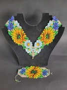 Komplet "Bukiet Słoneczny" naszyjnik i bransoletka z kwiatami z koralików