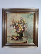 Duży, pięknie namalowany obraz A.Grimbers -" Kwiaty w szklanym wazonie"