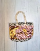 Damska torba plażowa 50x40 cm z sznurkami i cekinami odblaskowymi