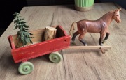 Wóz drewniany retro lata 50 fura przyczepa figurka koń Bullyland 