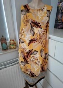 44 XXL Wallis żółta czarna sukienka w kwiaty wiskoza do pracy letnia