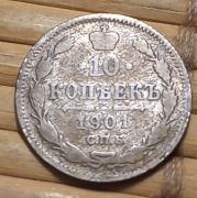 10 kopiejek 1901 AR Rosja Ag