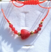 BRANSOLETKA SERCE KAMIEŃ CHALCEDON STAL SZLACHETNA 316L REGULOWANA SZNUREK 