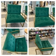 Fotel welurowy butelkowa zieleń / złota rama