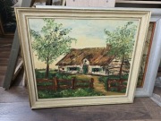 Obraz olejny, wiejska chata 69x59