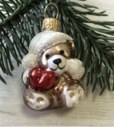 Szklana bombka choinkowa Miś z serduszkiem 
