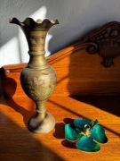 Wazon indyjski mosiądz grawer + świecznik koniczyna