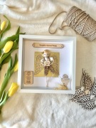 Aniołek w ramce prezent na Komunię za Szkłem na Chrzest personalizowany