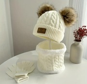 Nowy komplet zimowy Czapka+Komin i Rękawiczki pompony 