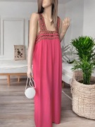 Różowa neonowa długa sukienka boho letnia wakacyjna maxi M 38