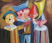 Tadeusz Makowski, Czworo dzieci z trąbą, 40x50