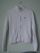 Ralph Lauren kultowy sweter warkocze bawełna biały XL L kardigan 
