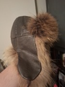 Czapka uszanka z futrem szopa naturalna skóra