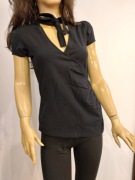 Czarna bluzka TNS XS kopertowy dekolt kokarda choker bawełna