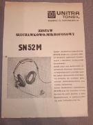 UNITRA Tonsil słuchawki SN 52M, karta informacyjna.