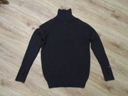 ALFA GEAR męski sweter granatowy stójka wycięcia na kciuk 100% wełna _ XL