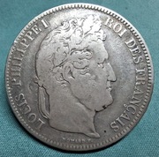 Moneta srebrna Francja 5 franków 1841 W Ludwik Filip wieniec