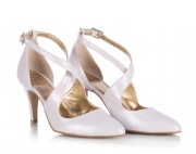 Skórzane buty ślubne perłowe białe taneczne z paskami Butdam roz. 35
