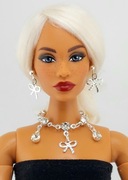 Zestaw biżuterii dla lalek Barbie srebrne kokardki