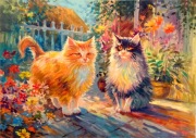 obraz olejny KOTY W OGRODZIE