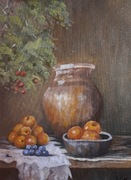 Martwa natura, obraz olejny na płótnie, z ramą 30x40, 2025r.