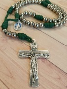 Różaniec paracord stal nierdzewna 10mm, zielony Trójca Święta