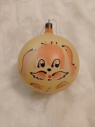 Bombka choinkowa szklana stara z okresu PRL handmade ręcznie zdobiona