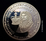 Moneta medal z serii Historia Monarchii Karol II 1 dolar Fiji 2010