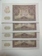 100 Złotych 1940 - Zestaw 4 szt. KOLEJNE NUMERY! Seria E, Stan 1/2