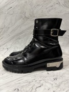 Botki trapery damskie skórzane lakierowane czarne Kazar r.39 