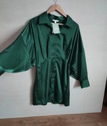 SukienkaH&M jak satyna śliski błyszczący materiał M butelkowa zieleń