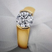 Pierścionek Srebrny 925 z 2 Karatowym Okrągłym Moissanitem Pozłacany 14 K