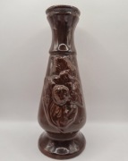 Wazon ceramiczny PRL brązowy relief 23 cm vintage