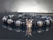 BRANSOLETKA  KAMIEŃ LAWA AGAT KORONA STAL SZER 17.5 cm PUDEŁKO REGULOWANA 