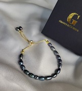 Bransoletka pozłacana z Pereł czarnych szlachetnych 