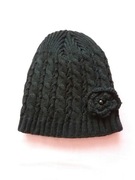 Nowa czarna czapka zimowa kwiatek na małą głowę