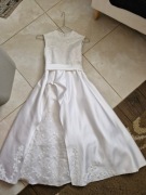 Sukienka komunia biała 140-146 księżniczka alba koronka satyna tiul