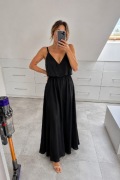 Czarna satynowa sukienka maxi H&M 38/M elegancka