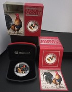 YEAR OF THE ROOSTER1ozSILVER PROOF COLOURED COIN/SET 2017THE PERTH MINT