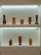 Drewniane pojemniczki, świeczniki, wazony