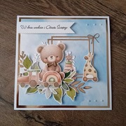 Kartka na chrzest/roczek z misiem