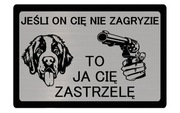 Srebrna tabliczka informacyjna uwaga pies