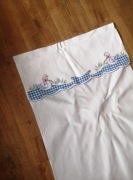 Makatka/zazdrostka/ zasłona kuchenna z kaczkami w kratę styl wiejskim.