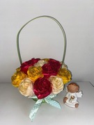 Bukiet RÓŻA kwiaty sztuczne. 17 szt. Bukiet ze wstążki satynowej.