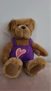 Vintage Hallmark Bear Boy Teddy Bear in Overalls Love and Kiss Purple