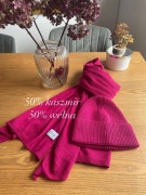 Szal i czapka fuksja Cashmere 50% kaszmir 50% wełna